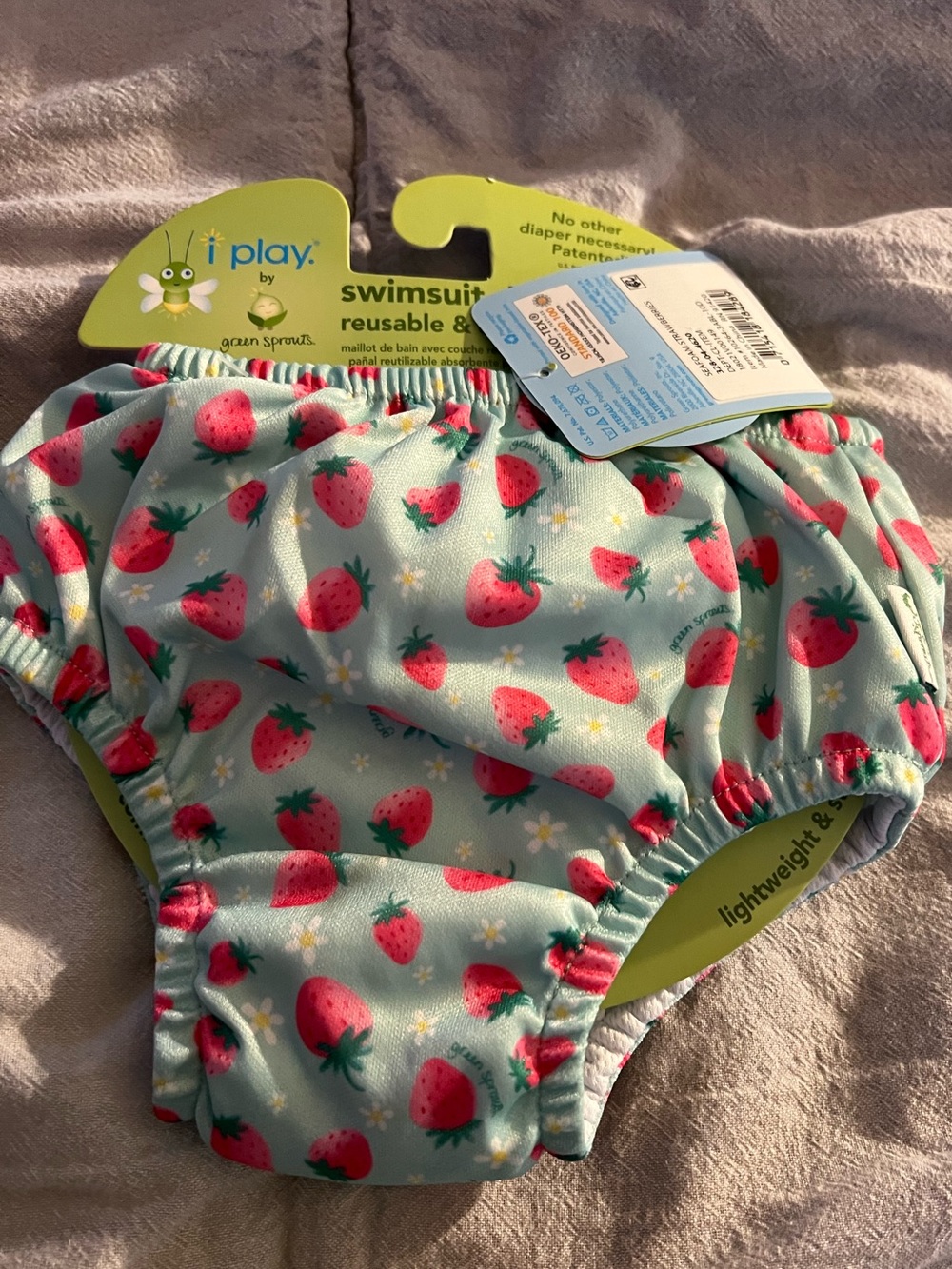 NWT Baby 6 months Strawberry Print Reusable Swim Diaper - Mint